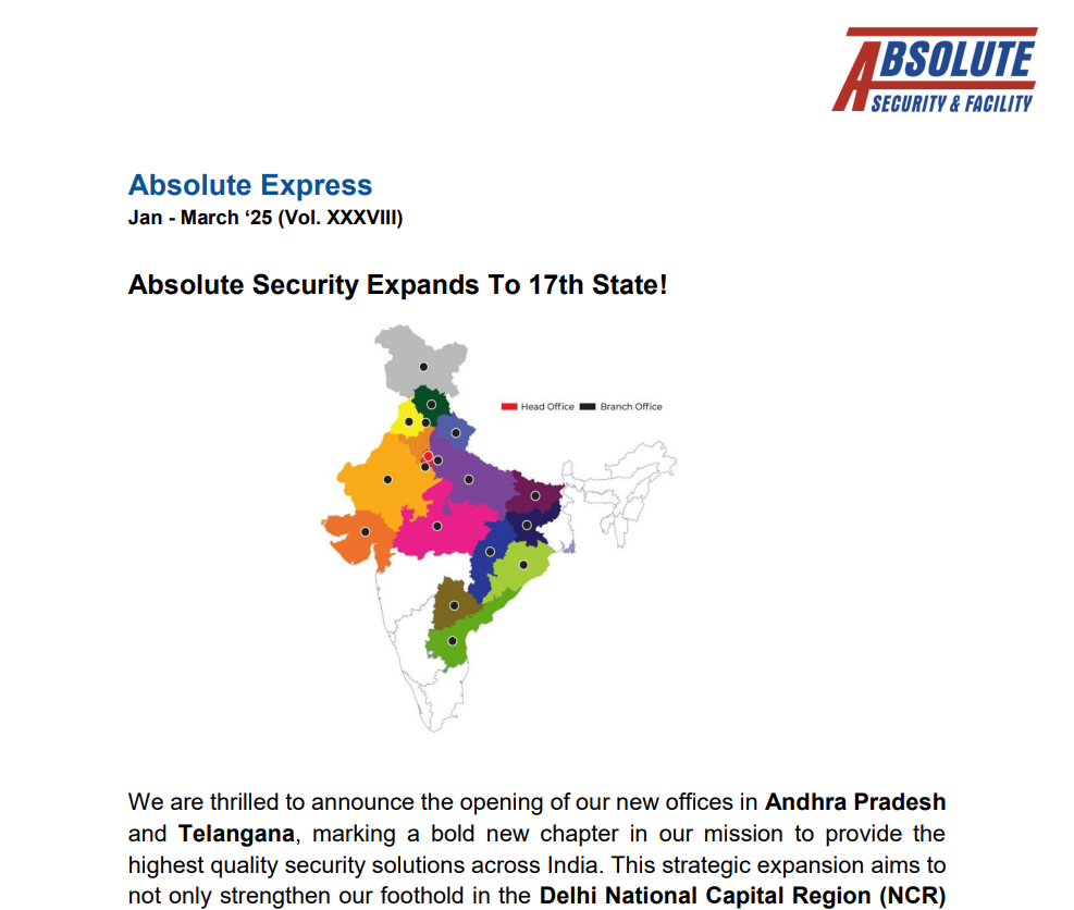 absolute Security Expands to 17th state in india map