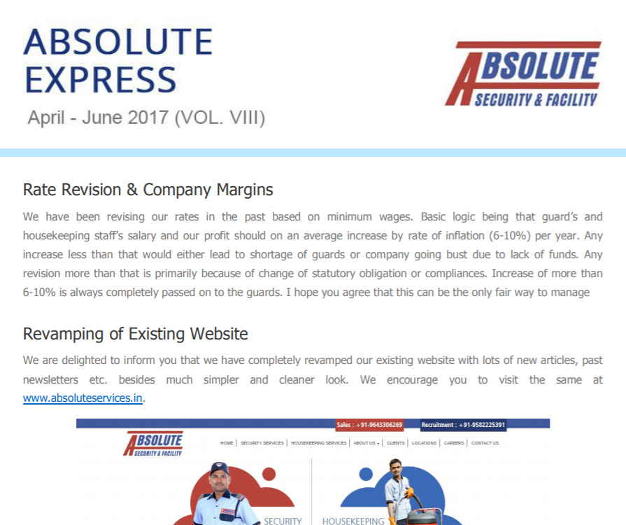 absolute express Newsletter April to June 2017