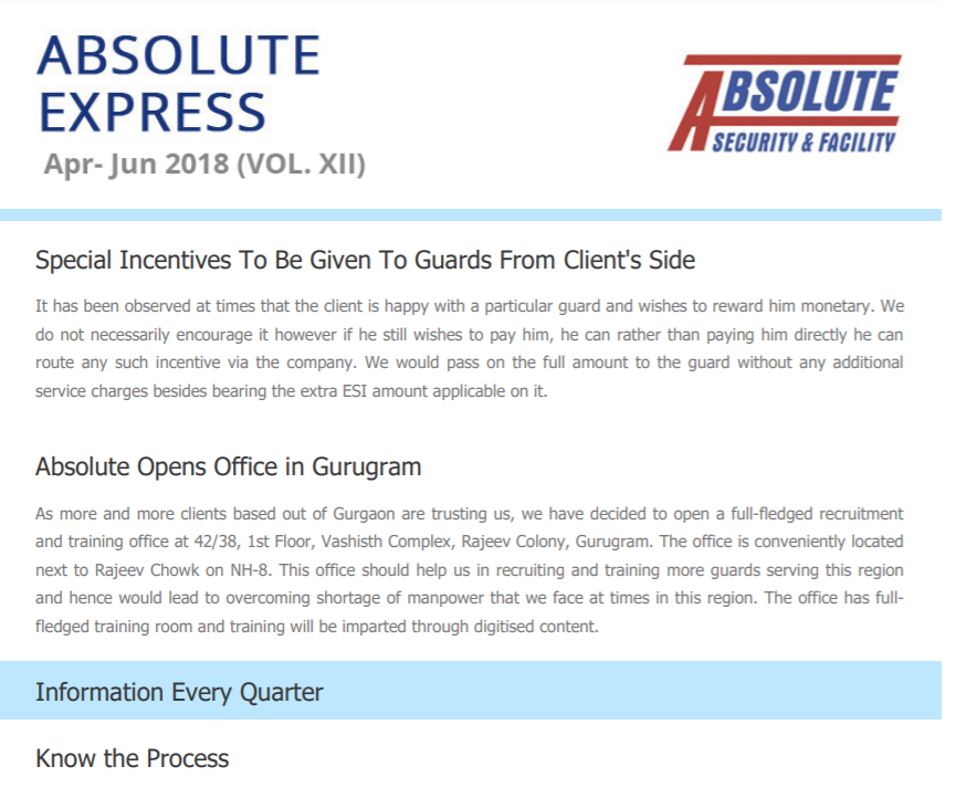 absolute express Newsletter April to June 2018