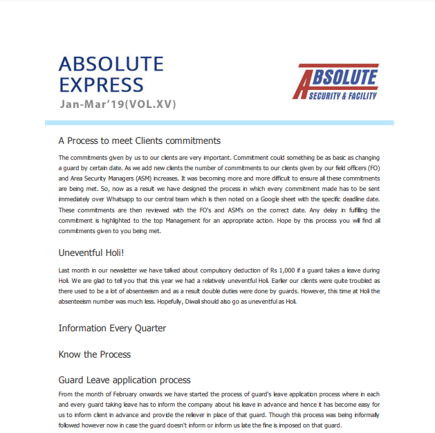 absolute Newsletter Jan to March 2019