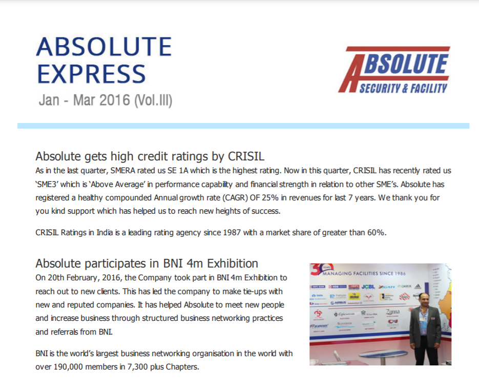 absolute express Newsletter January to March 2016