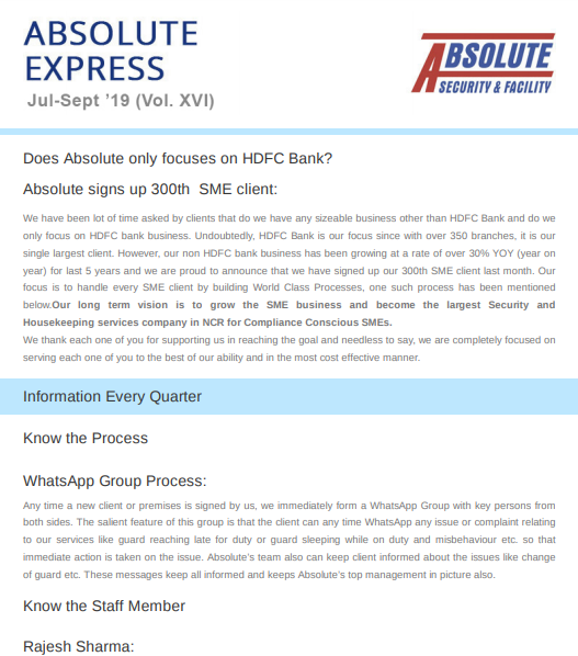 Newsletter July to Sep 2019 absolute