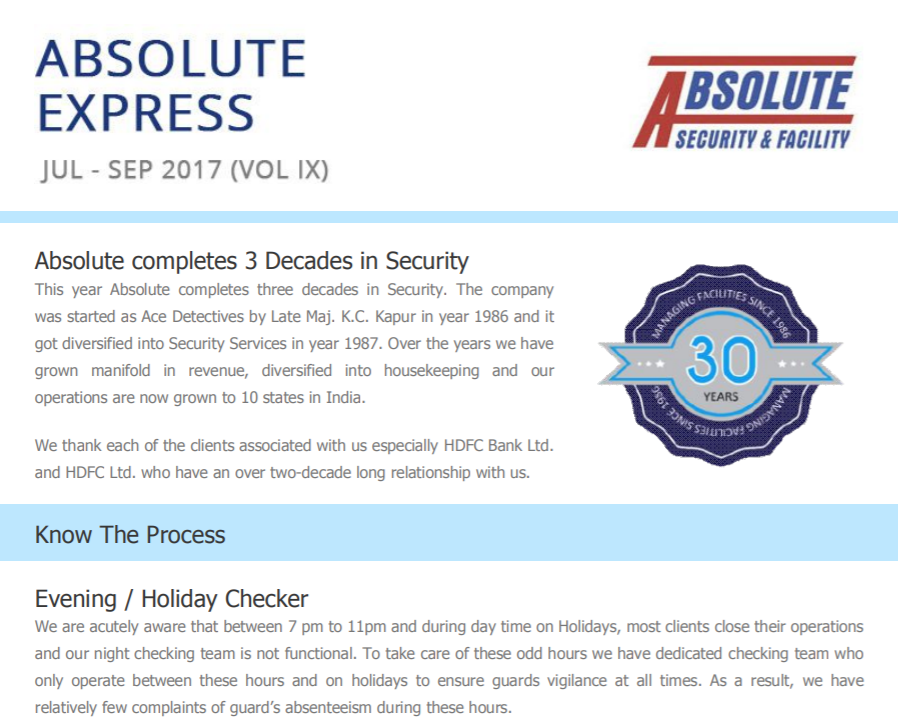 Newsletter July to September 2017