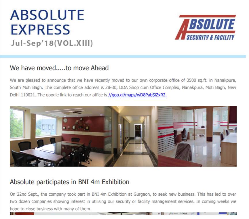 absolute ne Newsletter July to September 2018