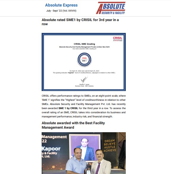 absolute awarded with the best facility management award