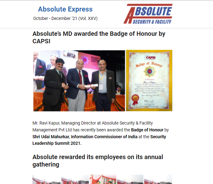 absolute MD awarded the badge of honour by CAPSI